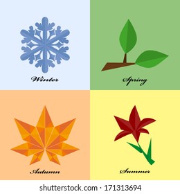 Four seasons icon symbol in origami style