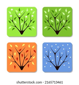 Four seasons icons collection. Spring, summer, autumn and winter vector illustrations. Set of isolated templates on white background. Best for cards, print, mobile apps and web design.