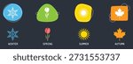 Four seasons icons set. four seasons icon symbol vector illustration. spring, summer, autumn, winter seasons colorful icons set. Four seasons icon symbol logo design vector. Winter spring summer fall. Snowflake, leaf, sun, autumn leaf. eps10
