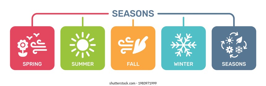 Four seasons icons set. Winter, spring, summer and autumn. Vector illustration