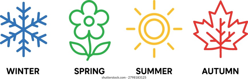 Four seasons icons set with winter spring summer and autumn