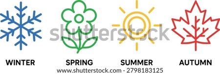 Four seasons icons set with winter spring summer and autumn