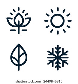 Four seasons icons, signs, symbols. Winter spring summer fall. Line art,vector