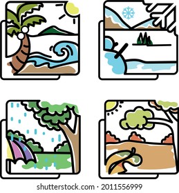 The four seasons icons are summer, winter, rainy, and spring.