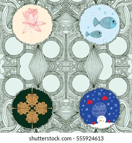 Four seasons illustration on doodle background