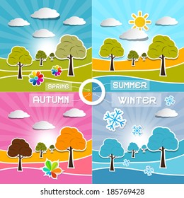 Four Seasons Landscape Backgrounds Vector Illustration