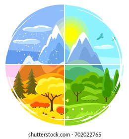 四季の風景 冬 春 夏 秋の木 山 丘のイラスト のベクター画像素材 ロイヤリティフリー Shutterstock