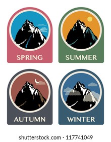 Four seasons mountain icon set, vector illustration