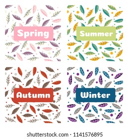 Four seasons pattern background  collection vector illustration