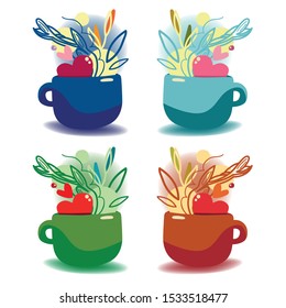 four seasons romantic cups love illustration