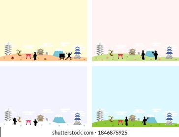 four seasons set of Japanese ancient city and people