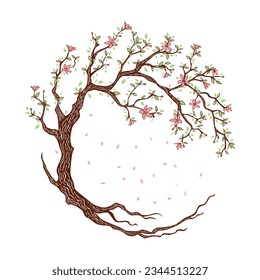 Four seasons - spring. Circle Tree, flat design