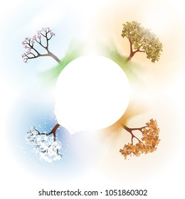 Four Seasons Spring, Summer, Autumn, Winter Banners with Abstract Trees - Vector Illustration