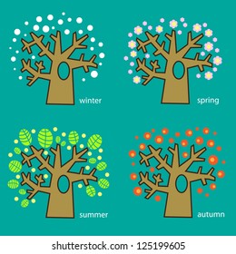 Four seasons - spring, summer, autumn, winter. Art tree beautiful for design./ Four seasons
