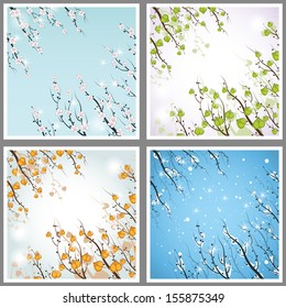 Four Seasons: spring, summer, autumn and winter. Beautiful tree branches for your design.