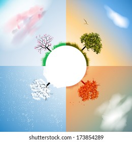 Four Seasons Spring, Summer, Autumn, Winter Banners with Abstract Trees - Vector Illustration