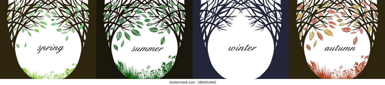 Four seasons - spring, summer, autumn, winter. Art tree beautiful for your design. Seasons of the year. Vector illustrationV