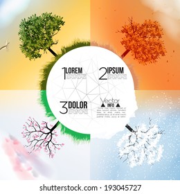 Four Seasons Spring, Summer, Autumn, Winter Banners With Abstract Trees Infographic - Vector Illustration