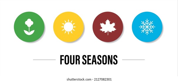 Four Seasons - Spring, Summer, Autumn and Winter. Vector Icons on transparent background