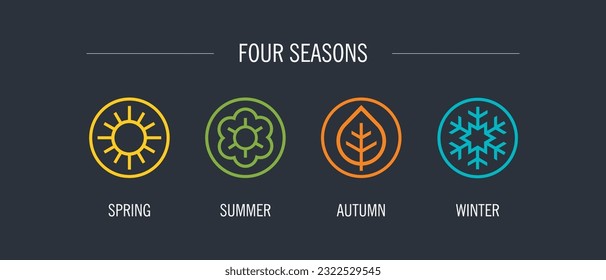 Four seasons spring summer autumn winter nature landscape ecology icon set vector logo