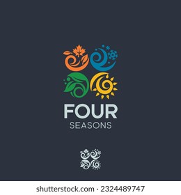 Four seasons spring summer autumn winter snow leaf sun nature ecology calendar icon set vector logo