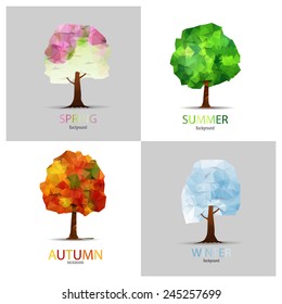 Four seasons - spring, summer, autumn, winter. Art tree triangle vector for your design.