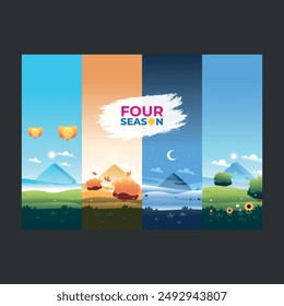 Four seasons spring summer autumn winter nature icon set vector logo, seasons template