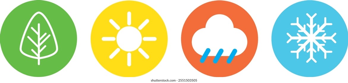 Four seasons spring summer autumn winter nature icon set vector logo