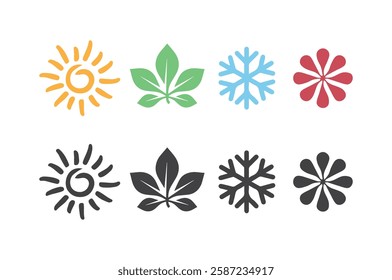 Four seasons spring summer autumn winter nature icon set vector logo