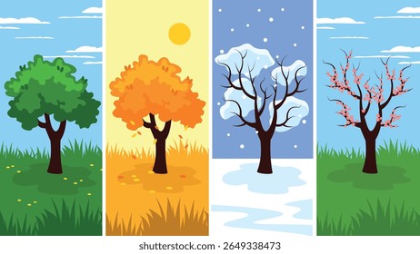 Four seasons - spring, summer, autumn, winter. Vector illustration