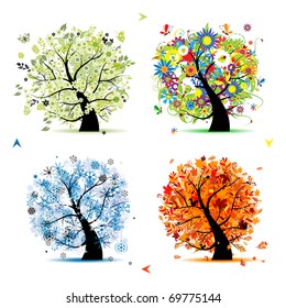 Four seasons - spring, summer, autumn, winter. Art tree beautiful for your design