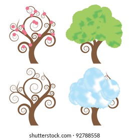 Four seasons - spring, summer, autumn, winter vector tree set background