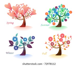 Four seasons - spring, summer, fall, winter. Art tree beautiful for your design.
