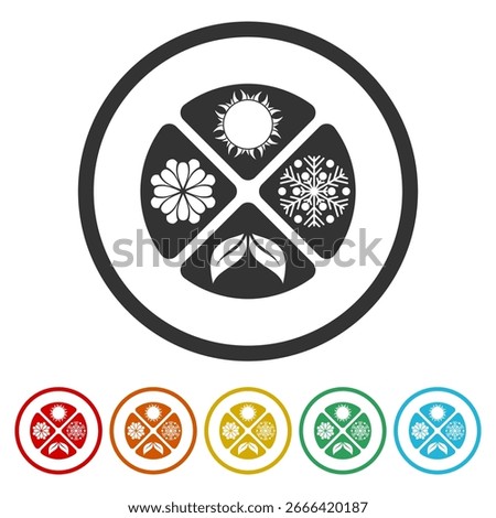 Four seasons symbols icon. Set icons in color circle buttons