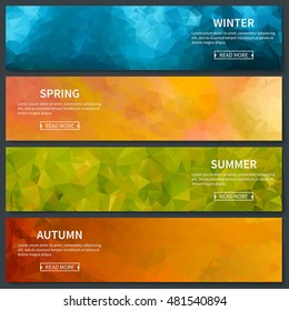 Four Seasons Template Banners Set. Polygonal Art. Modern Design Vector Illustration