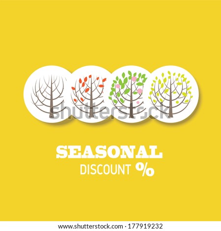 Four seasons tree icons vector illustration. Seasonal sales, information template