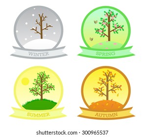 four seasons with tree round icons vector illustrations