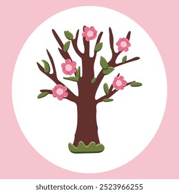 Four seasons tree - spring, summer, autumn, winter on white background. Vector illustration in flat cartoon style