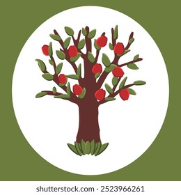 Four seasons tree - spring, summer, autumn, winter on white background. Vector illustration in flat cartoon style