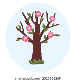 Four seasons tree - spring, summer, autumn, winter on white background. Vector illustration in flat cartoon style