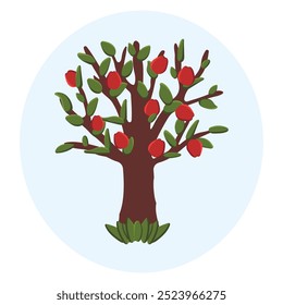 Four seasons tree - spring, summer, autumn, winter on white background. Vector illustration in flat cartoon style