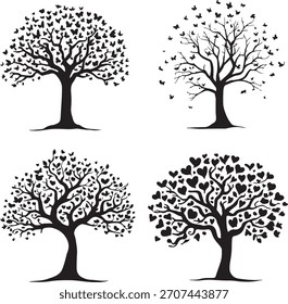 Four seasons tree vector illustration of nature and leaves for spring, summer, autumn fall, and winter designs