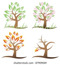 four seasons tree vector (spring,summer,autumn,winter)