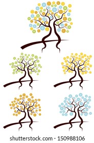 four seasons trees isolated on white background