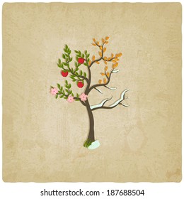 four seasons trees old background - vector illustration. eps 10