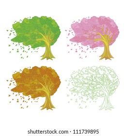 Four seasons trees swaying in the wind