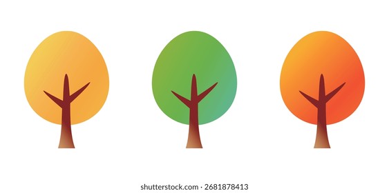 	
Conjunto de Ilustración vectorial de árboles de cuatro estaciones. Arte de Clip estacional mínimo.