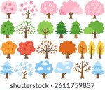 Four seasons various trees illustration set