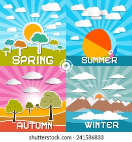 Four Seasons Vector Illustration - Spring - Summer - Autumn and Winter