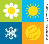 Four seasons vector symbols.
Set of four vector icons on colorful backgrounds representing each of the four seasons, spring, summer, autumn, winter.